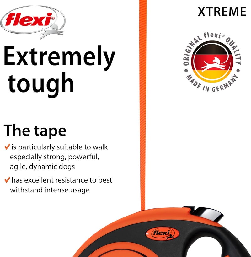 Flexi New Classic Tape Retractable Dog Leash for Small Dogs Upto 44 lbs.– 16 ft.,Orange/Black | Tangle Free Pet Walking Leash with One-Handed Brake, Pause, Lock | German Quality Product - Image 3